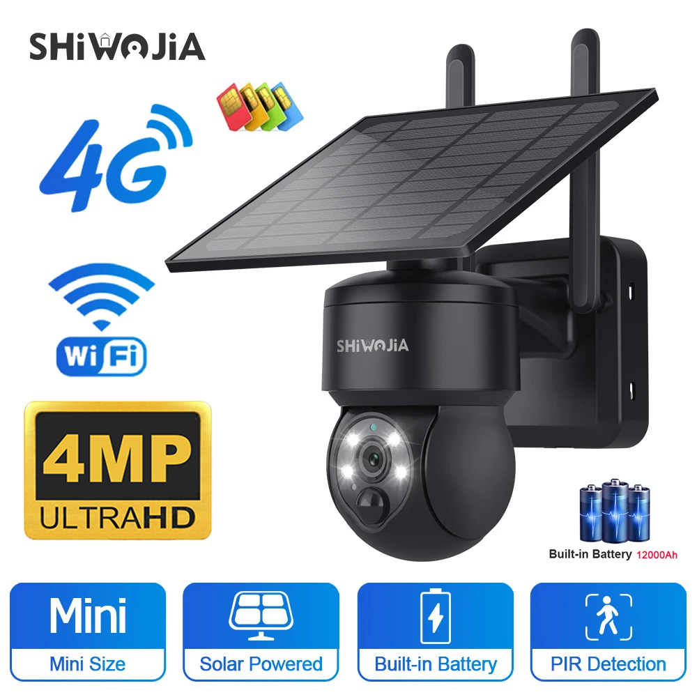 Garden Camera - SHIWOJIA WIFI ไร้สาย PTZ พลังงานแสงอาทิตย์กล้อง 4G