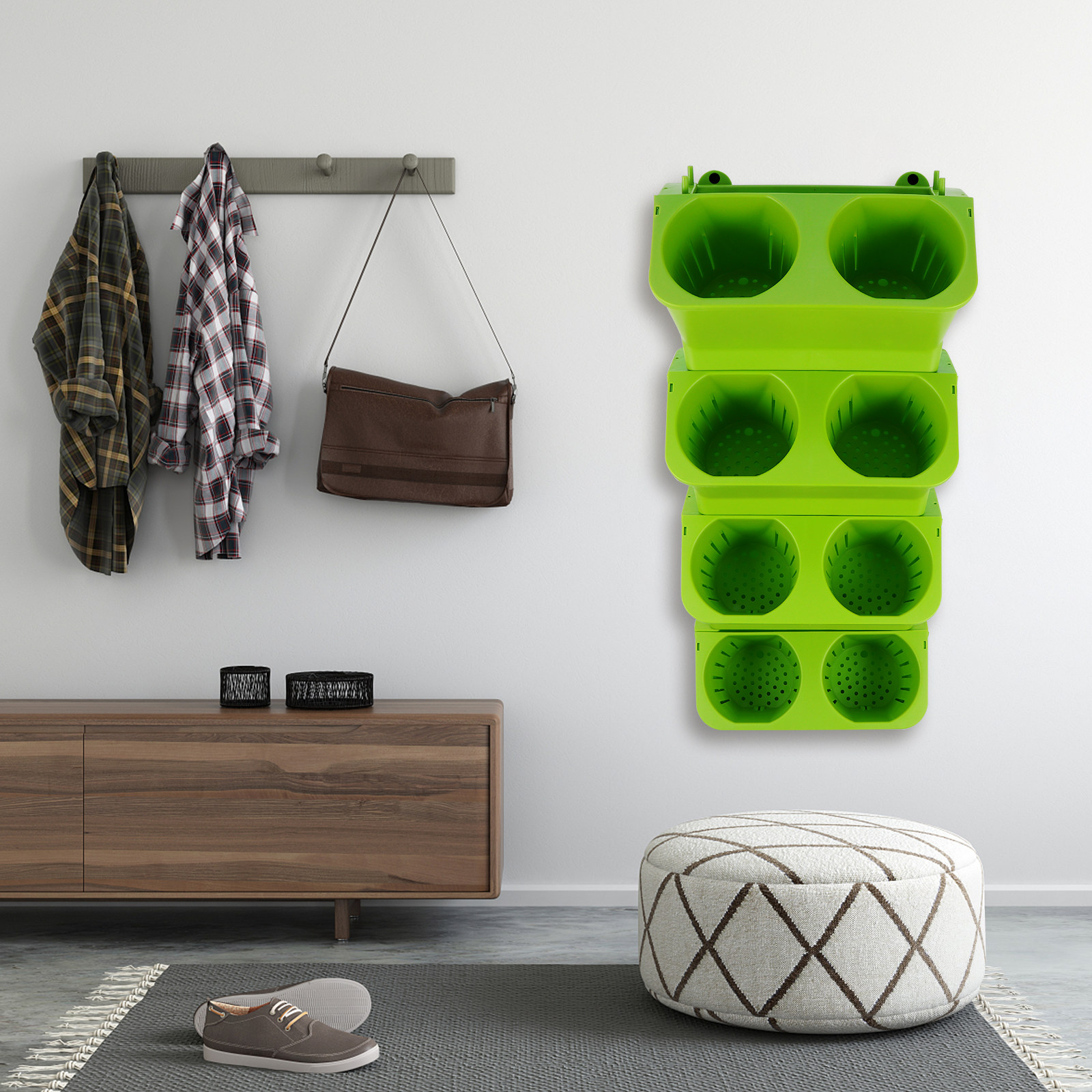 Self Watering Planter - ชุดกระถางต้นไม้ติดผนังแนวตั้ง 4 ชิ้น พร้อมระบบรดน้ำอัตโนมัติ 2 ชั้น