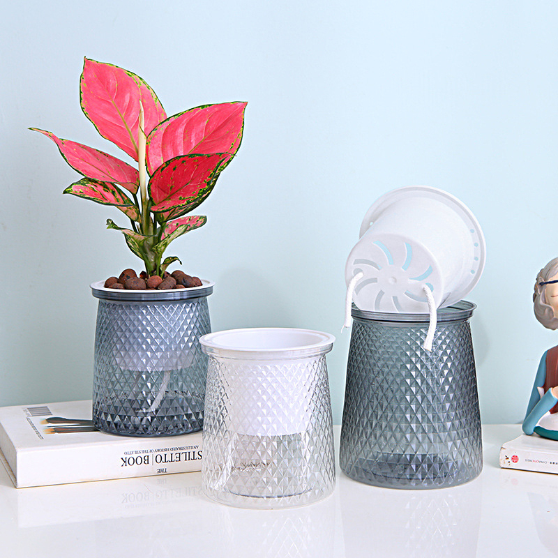 Hydroponic Tower - Double-Layer Self Watering Plant หม้อพลาสติกโปร่งใสแจกันดอกไม้อัตโนมัติ Lazy