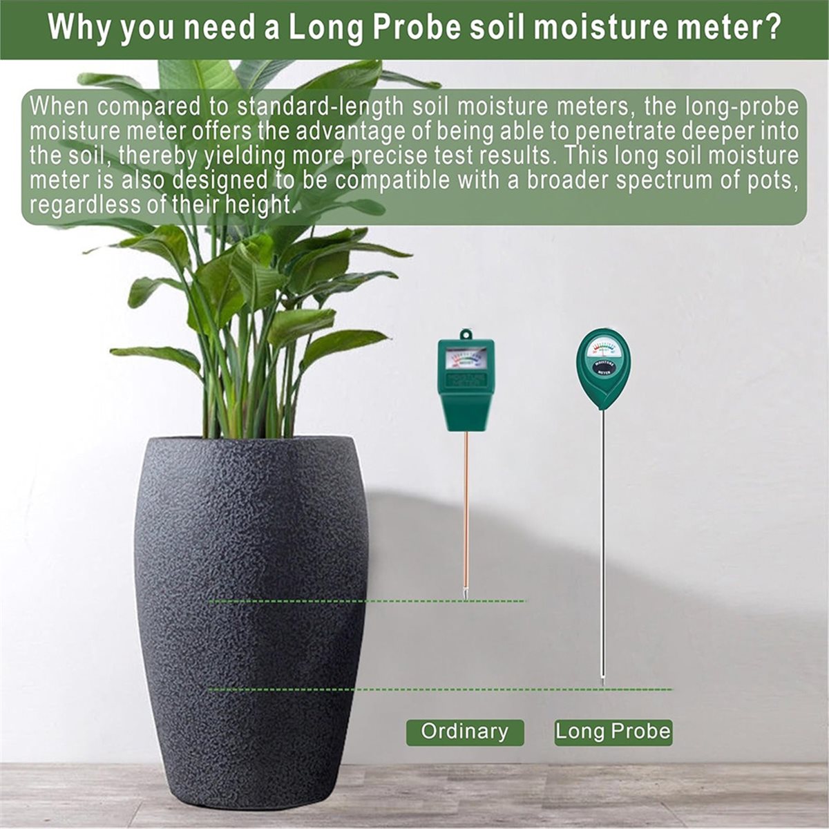 Plant Monitor - เครื่องวัดความชื้นในดินแบบหัววัดยาว LNHF, เซ็นเซอร์แสดงระดับน้ำ, ไฮโกรมิเตอร์สำหรับต้นไม้ในกระถางขนาดใหญ่ทั้งในร่มและกลางแจ้ง