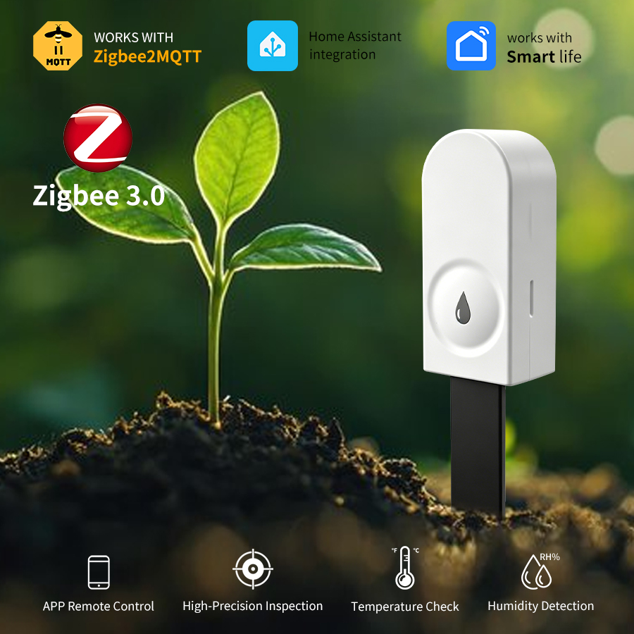 Plant Monitor - เครื่องวัดความชื้นและอุณหภูมิดินอัจฉริยะ Zigbee 3.0 สำหรับสวนและพืช ทำงานร่วมกับ Home