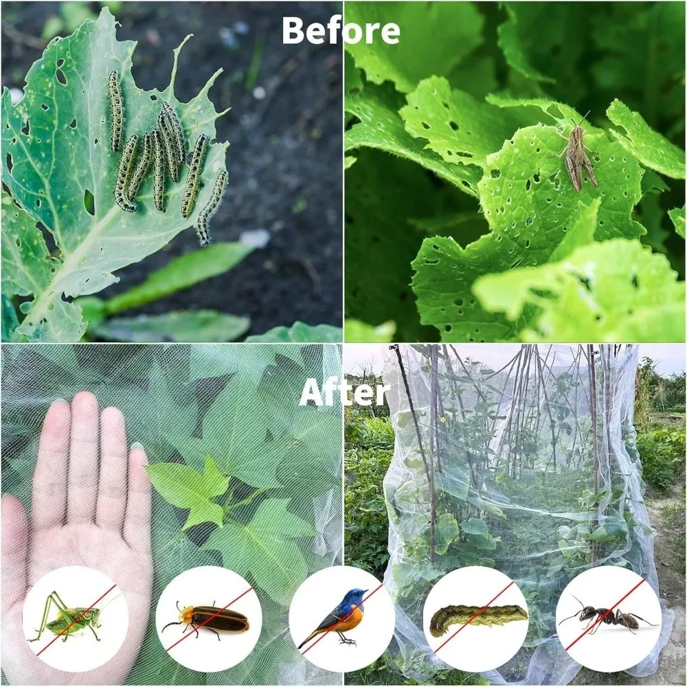 Plant Monitor - ตาข่ายป้องกันแมลงแบบละเอียดพิเศษสำหรับสวน ตาข่ายระบายอากาศ ตาข่ายกันยุง ตาข่ายแบบยืดหยุ่น ตัดได้ตามต้องการ ตาข่ายป้องกันพืช