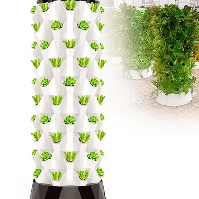 Hydroponic Tower - ระบบชุดอุปกรณ์ให้น้ำหยดอัตโนมัติสำหรับฟาร์ม ระบบปลูกพืชไร้ดินแบบทาวเวอร์ ระบบปลูกสับปะรดแบบทาวเวอร์พร้อมไฟ