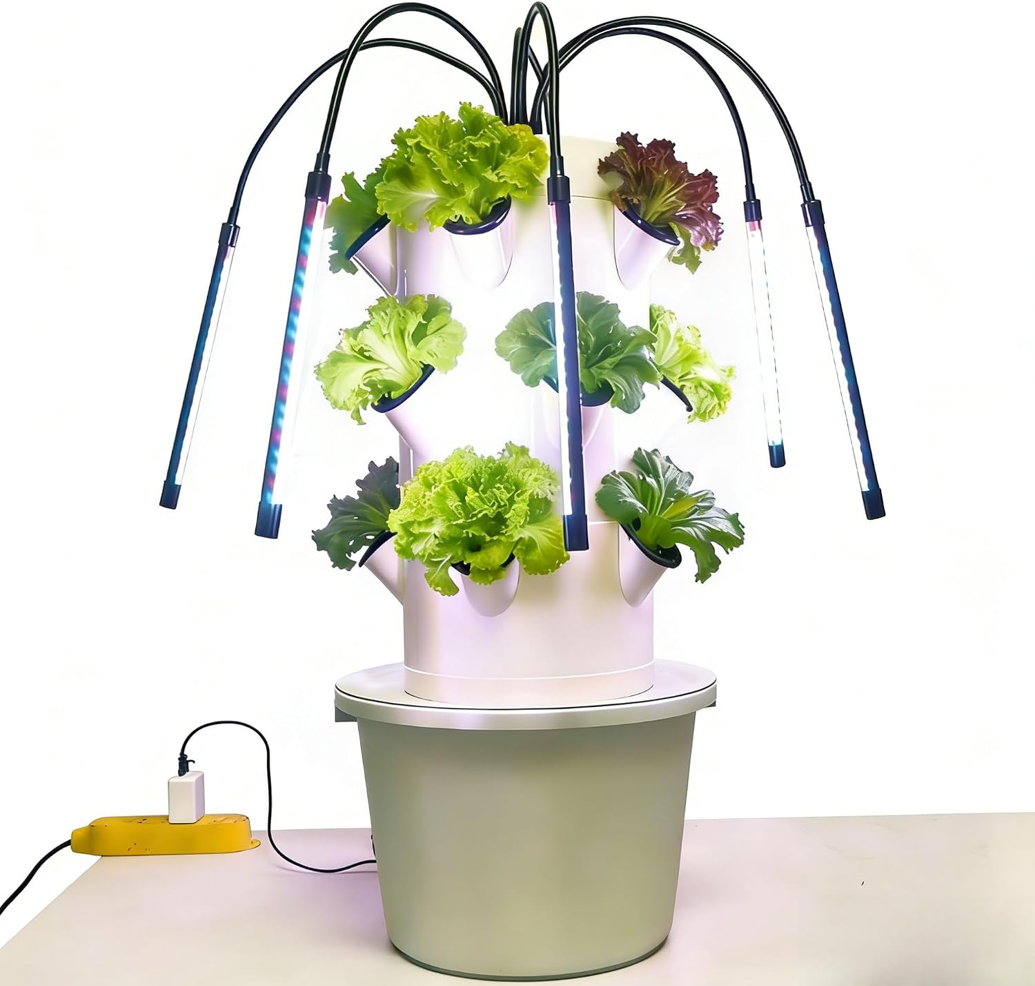 Hydroponic Tower - ระบบปลูกผักไฮโดรโพนิกส์แนวตั้ง 3 ชั้น 15 หลุม ชุดปลูกผักในร่มพร้อมไฟ