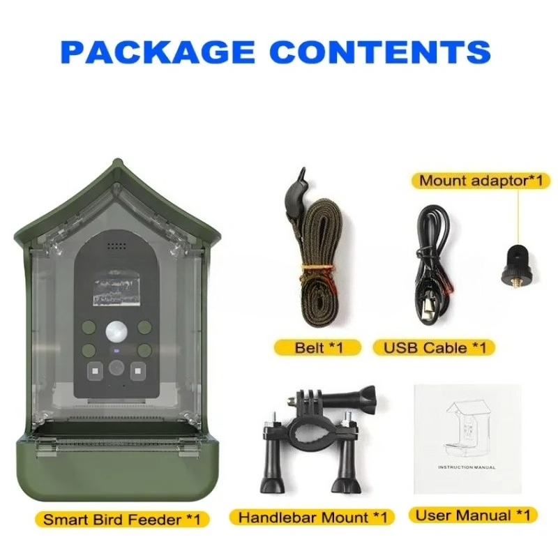 Garden Camera - กล้องติดตามสัตว์ป่ากลางแจ้งกันน้ำ พร้อมไมโครโฟนในตัว และเครื่องให้อาหารอัจฉริยะพร้อมกล้อง